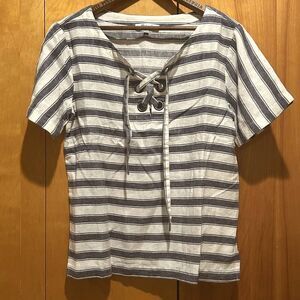 Madewell Womens Linen Cotton Blouse-Sz XS-Laceup-Nautical-Beachy